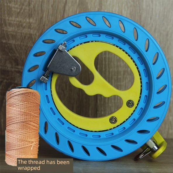 Kite İp Sarıcı 16cm Tek Mavi Tekerlek + 150 Metre İp
