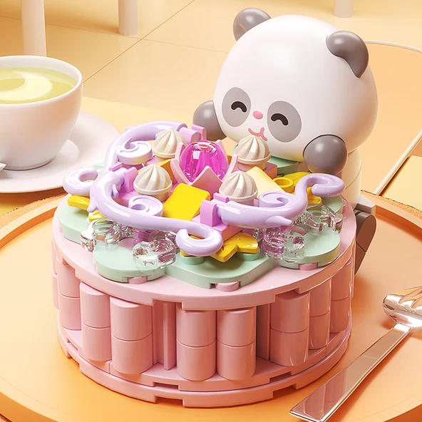 Panda Yapı Blokları - Panda Pembe Şeftali Ay Keki