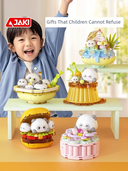 Panda Yapı Blokları - Panda Pembe Şeftali Ay Keki - Resim 2