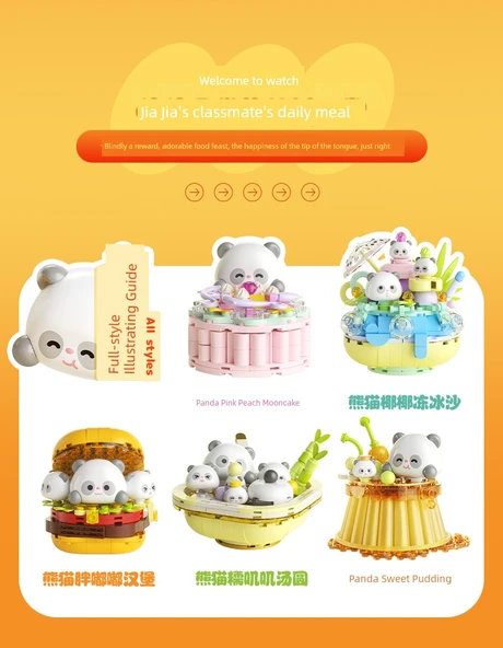 Panda Yapı Blokları - Panda Pembe Şeftali Ay Keki - Resim 8