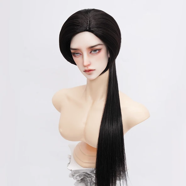 BJD Bebek Peruk - Doğal Siyah - 3 Nokta (22cm-23.5cm)