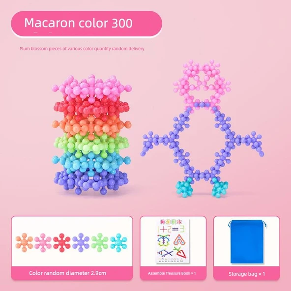 Eğitici Yapı Blokları - Macaron Mor Çiçek Tabletler 300 Parça - Depolama Çantası ile