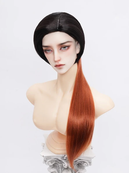BJD Bebek Peruk - Siyah Kırmızı Kahverengi - Küçük 3 Nokta (21cm-22cm) - 10