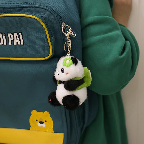 Gerçek Panda Bebek Kolye - Arka Şans Yeşil Çiçek, 11cm Normal Ambalaj