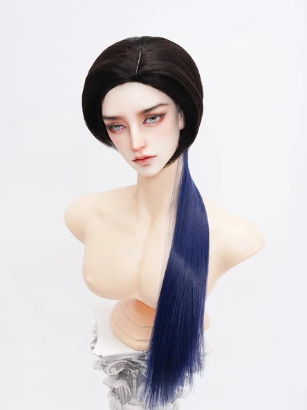 BJD Bebek Peruk - Siyah Gri Mavi - 3 Nokta (22cm-23.5cm) - 7