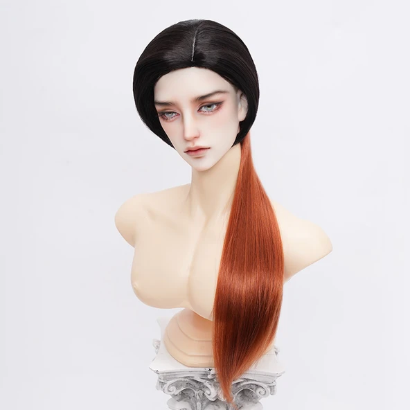 BJD Bebek Peruk - Siyah Kırmızı Kahverengi - Küçük 3 Nokta (21cm-22cm)