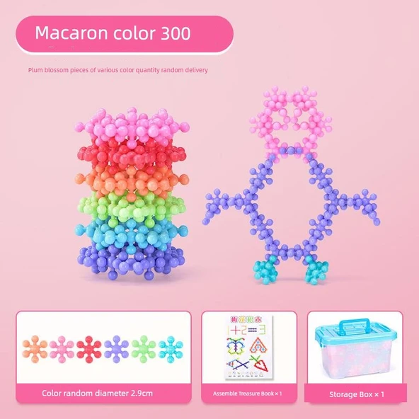 Eğitici Yapı Blokları - Macaron Mor Çiçek Tabletler 300 Parça - Depolama Kutusu ile