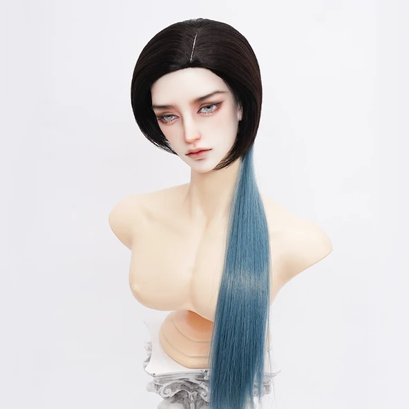 BJD Bebek Peruk - Siyah Gri Mavi - 3 Nokta (22cm-23.5cm)