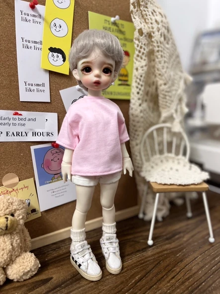 BJD Bebek İçin Bol Tişört - Gri - E216/Özel Altı, 1/6 Asker Boyutu - 9