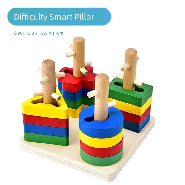 Montessori Geometrik Şekil Renk Eşleştirme Oyuncakları - Zorluk Akıllı Sütun