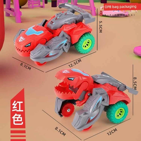 Mini Deformasyon Robot Araba - Kırmızı Dinozor