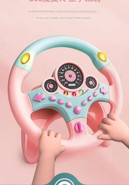 Çocuk Direksiyon Oyuncağı - Pembe Ses Anahtarı Normal Pil Genişletilmiş Taban - 360 Derece Dönüş - Resim 10