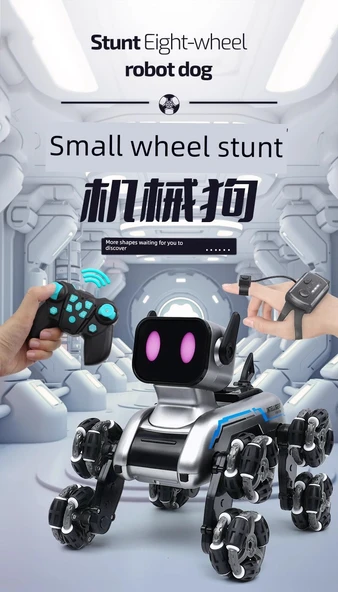 Sekiz Tekerlekli Akrobatik Köpek Robot Oyuncak - Geliştirilmiş Çift Güç - Kumanda + Jest Kumandası - 8