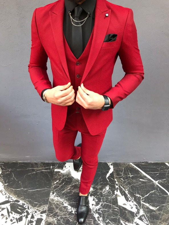 Bycool Slim Fit Kırmızı Takım Elbise