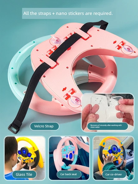Çocuk Direksiyon Oyuncağı - Pembe Ses Anahtarı Şarjlı Pil Genişletilmiş Taban - 360 Derece Dönüş - 6