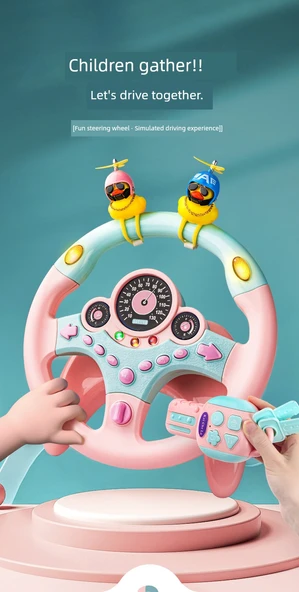 Çocuk Direksiyon Oyuncağı - Pembe Ses Anahtarı Normal Pil Genişletilmiş Taban - 360 Derece Dönüş - Resim 8