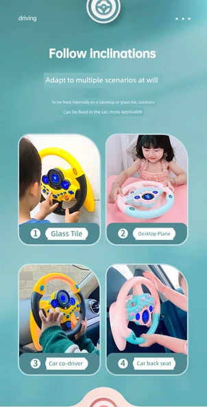 Çocuk Direksiyon Oyuncağı - Pembe Ses Anahtarı Normal Pil Genişletilmiş Taban - 360 Derece Dönüş - Resim 12