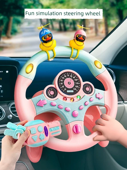 Çocuk Direksiyon Oyuncağı - Pembe Ses Anahtarı Şarjlı Pil Genişletilmiş Taban - 360 Derece Dönüş - 2