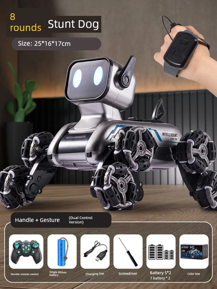 Sekiz Tekerlekli Akrobatik Köpek Robot Oyuncak - Standart Tek Elektrik - Kumanda + Jest Kumandası