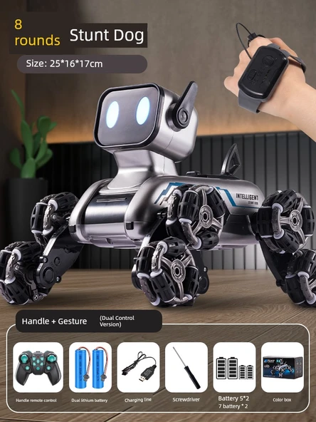 Sekiz Tekerlekli Akrobatik Köpek Robot Oyuncak - Geliştirilmiş Çift Güç - Kumanda + Jest Kumandası