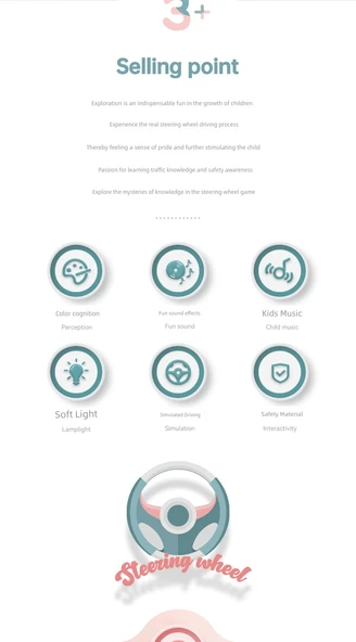 Çocuk Direksiyon Oyuncağı - Pembe Ses Anahtarı Normal Pil Genişletilmiş Taban - 360 Derece Dönüş - Resim 9