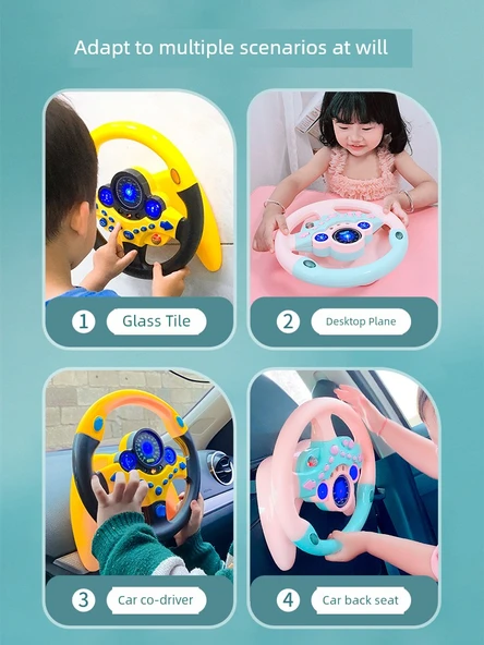 Çocuk Direksiyon Oyuncağı - Pembe Normal Pil Genişletilmiş Taban - 360 Derece Dönüş - 3
