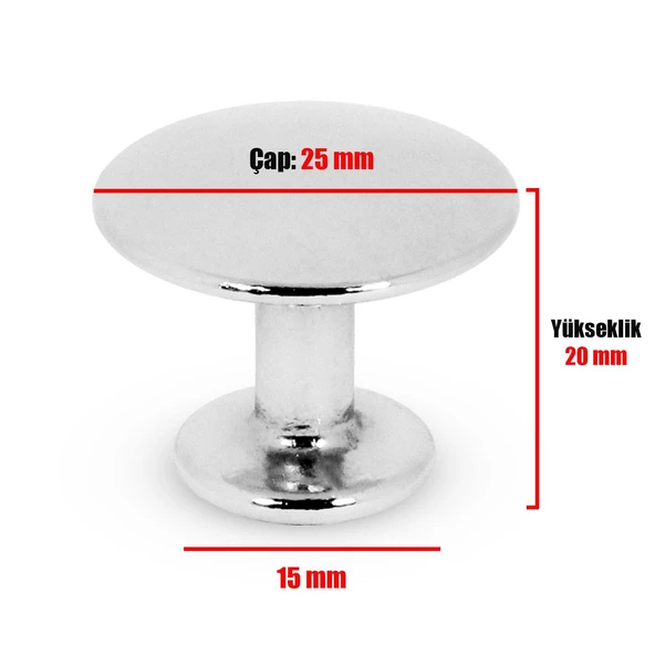 Düğme Çekmece Dolap Dolabı Kapak Kulpu Kulpları Kulbu Krom Metal Daire Kulp (4 ADET) Mobilya Mutfak - 4