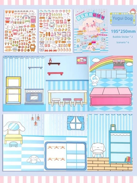 Sanrio Çocuklar Sessiz Kitap Baloncuk Çıkartma Kitabı - KT Kedi Eğlence Parkı - 12