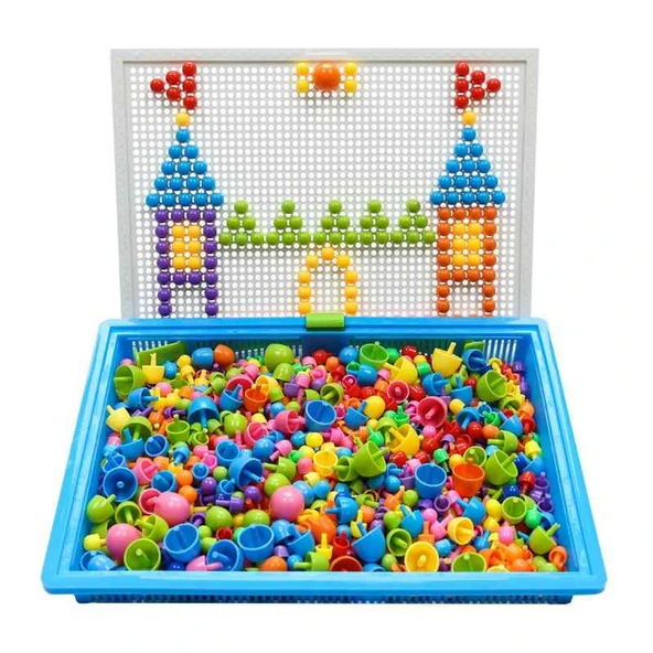 Mantar Tırnak Sanatı Bulmaca Pegboard Seti - 1688 Parça + 2 Sepet + 3 Tabak + Figür + 84 Harf