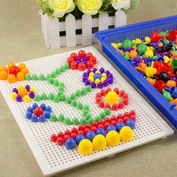 Mantar Tırnak Sanatı Bulmaca Pegboard Seti - 1688 Parça + 2 Sepet + 3 Tabak + Figür + 84 Harf - 3