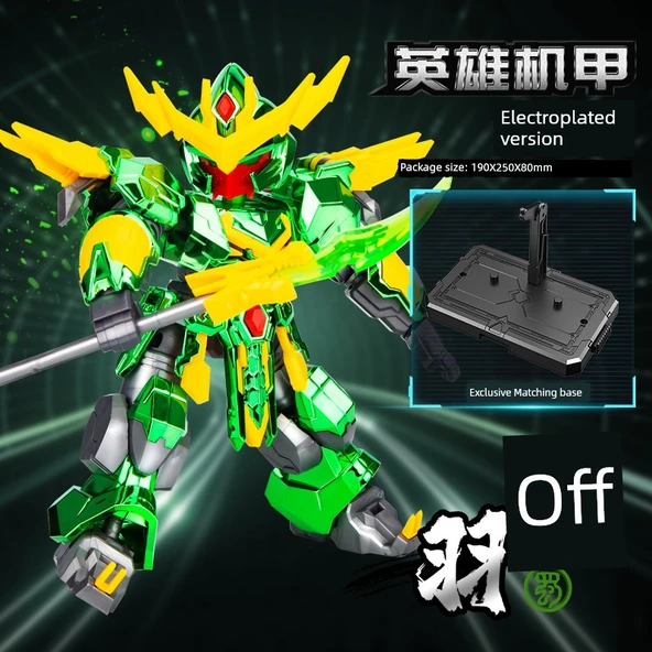 Üç Krallık Elektro Kaplama Guan Yu Mecha Yapı Bloğu Modeli - Silah ve Savaş Tabanı ile