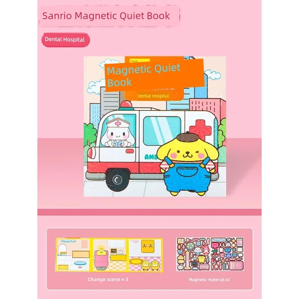Sanrio Çocuklar Sessiz Kitap Baloncuk Çıkartma Kitabı - Pudding Diş Hastanesi