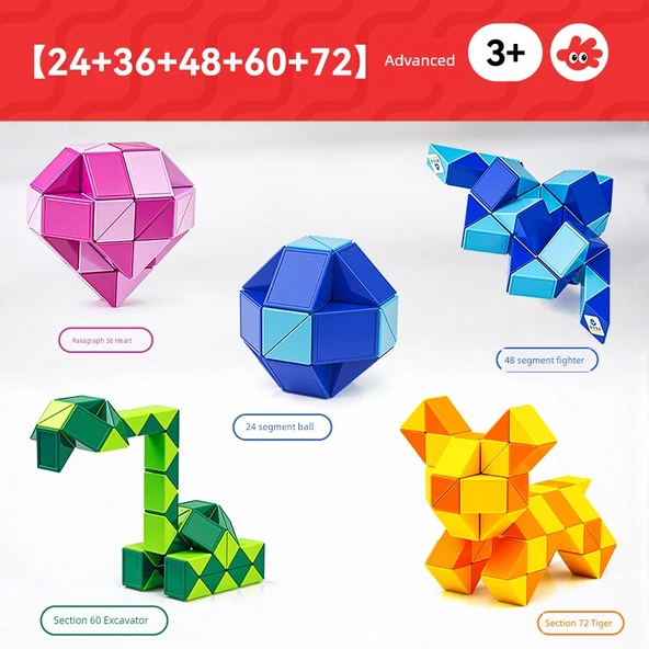 Rubik'in Yılanı Sihirli Cetvel Bulmaca Oyuncağı - Mavi 24 + Sarı 36 + Yeşil 48 + Pudra 60 + Mavi 72
