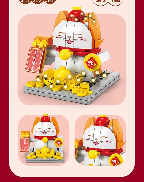 Bahar Festivali Yapı Blokları - Şanslı Kedi (153 parçalı) Işıklı - Resim 11