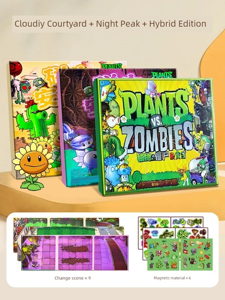 Bitkiler ve Zombiler DIY Sessiz Kitap - Manyetik 3 Paket - Hibrit Versiyon + Bulutlu Avlu + Gece Tepesi - Büyük Boy