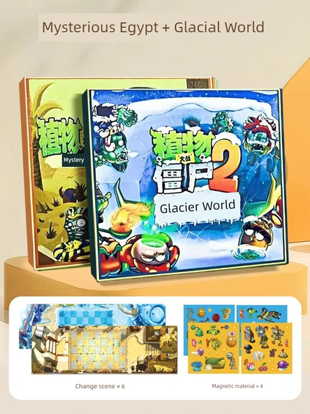 Bitkiler ve Zombiler DIY Sessiz Kitap - Manyetik 2 Paket - Gizemli Mısır + Buz Çağı - Büyük Boy