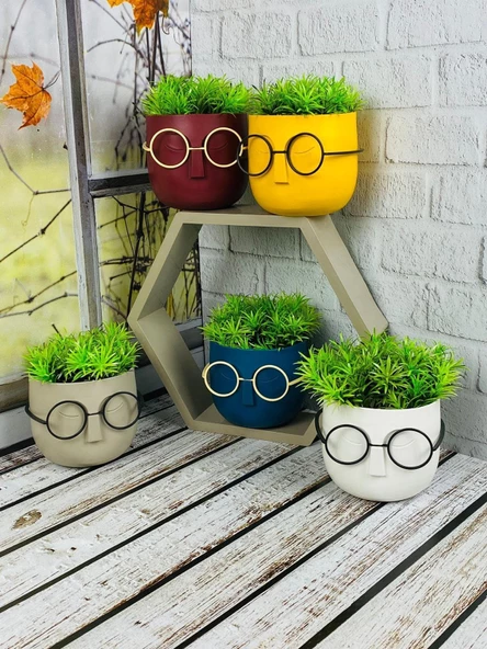 Hometarz Profesör Saksılar Yapay Sukulent Çiçek Gözlüklü Çim - 8