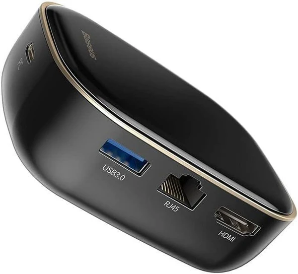 Baseus, Çok Fonksiyonlu Bilgisayar/Telefon Hub Adaptörü, Siyah, Giriş: USB Type C,Seyahat Boy
