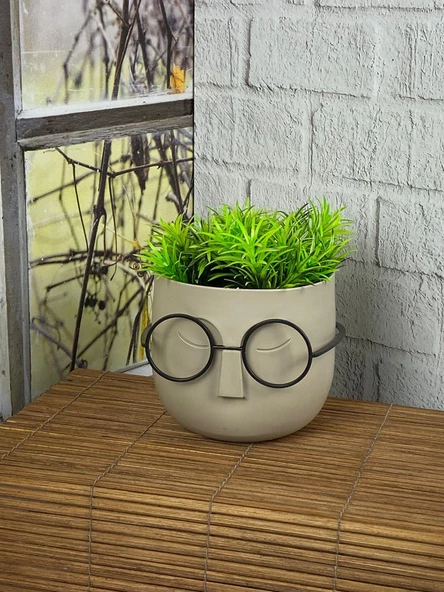 Hometarz Profesör Saksılar Yapay Sukulent Çiçek Gözlüklü Çim - 6