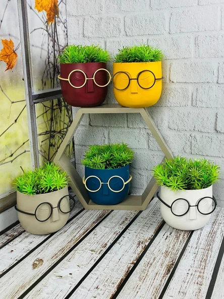 Hometarz Profesör Saksılar Yapay Sukulent Çiçek Gözlüklü Çim - 7