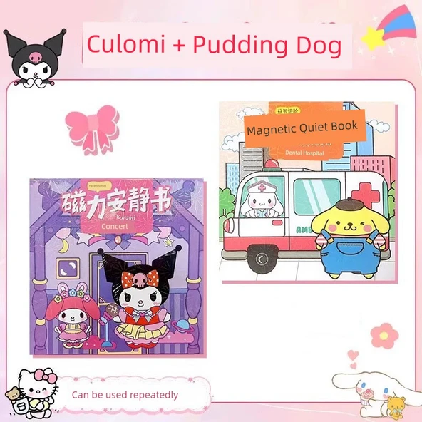 Manyetik Çıkartmalar Sessiz Kitap DIY Oyuncak - Culomi Pudding Köpek 2'li Paket