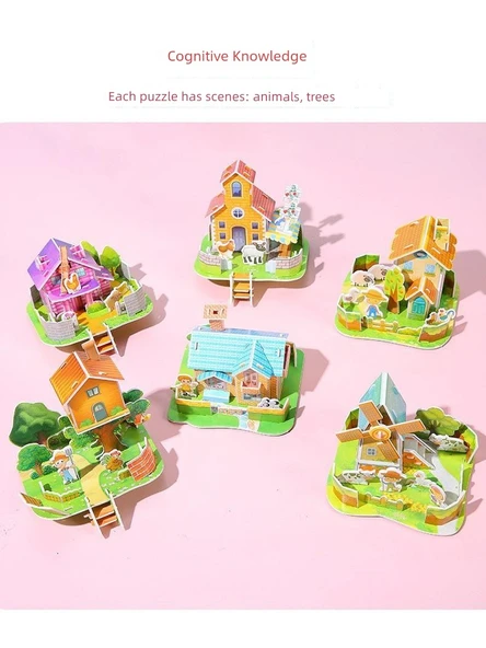 Çocuklar için 3D Puzzle Model Ev DIY Eğitim Oyuncakları - Değerli 100 Tekrar Olmayan Karikatür Puzzle - Böcek + Dinozor + Hayvan + Uçak - 4