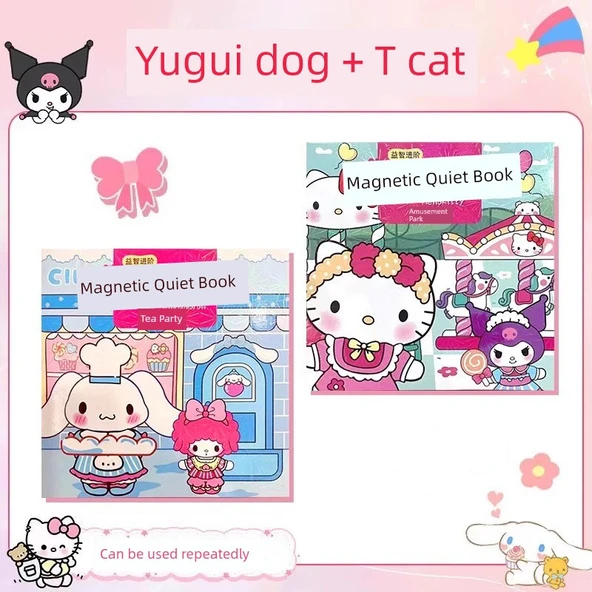 Manyetik Çıkartmalar Sessiz Kitap DIY Oyuncak - Yugui Köpek kT Kedi 2'li Paket