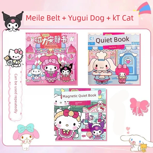 Manyetik Çıkartmalar Sessiz Kitap DIY Oyuncak - Melody Yugui Köpek kT Kedi 3'lü Paket