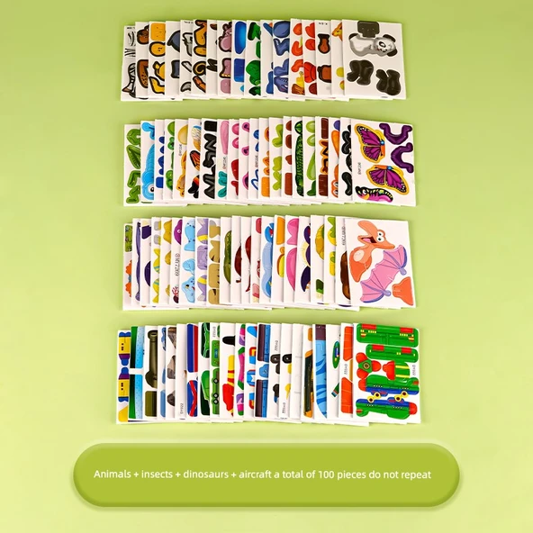 Çocuklar için 3D Puzzle Model Ev DIY Eğitim Oyuncakları - Değerli 100 Tekrar Olmayan Karikatür Puzzle - Böcek + Dinozor + Hayvan + Uçak