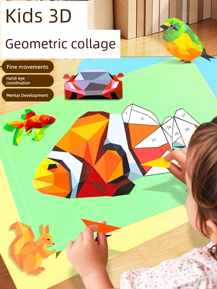 3D Geometrik Yapıştırma Bulmaca Oyuncak - Havalı Lokomotif ve Masal - 2 Parça - 2