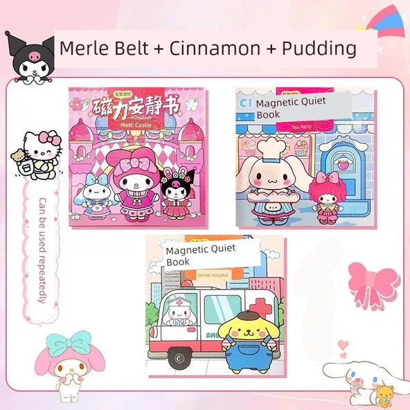 Manyetik Çıkartmalar Sessiz Kitap DIY Oyuncak - Melody Yugui Köpek Pudding Köpek 3'lü Paket