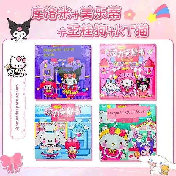 Manyetik Çıkartmalar Sessiz Kitap DIY Oyuncak - Kulomi Melody Yugui Köpek kT Kedi 4'lü Paket