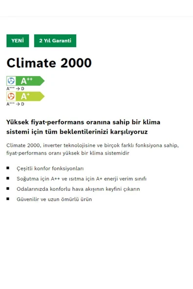 Bosch Climate 2000 CL2000-53WE 18.000 BTU A++ R32 (MONTAJ DAHİL) - Resim 2
