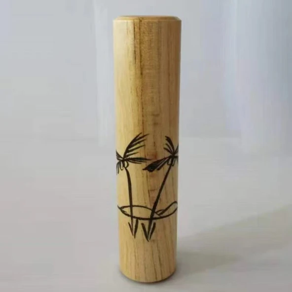 Orff Perküsyon Büyük Ahşap Kum Tüpü - 14cm - Bambulu Desen - Müzik Aleti